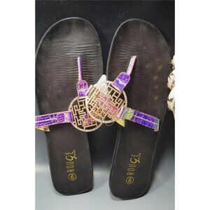 Rogue Black with Gold Medallion Embellished thong sandals flats size 9